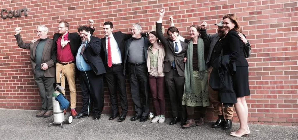Valve Turners celebrate after being acquitted by a Skagit County Jury