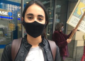350 Seattle activist Akiksha Chatterji at Chase Bank Divestment action